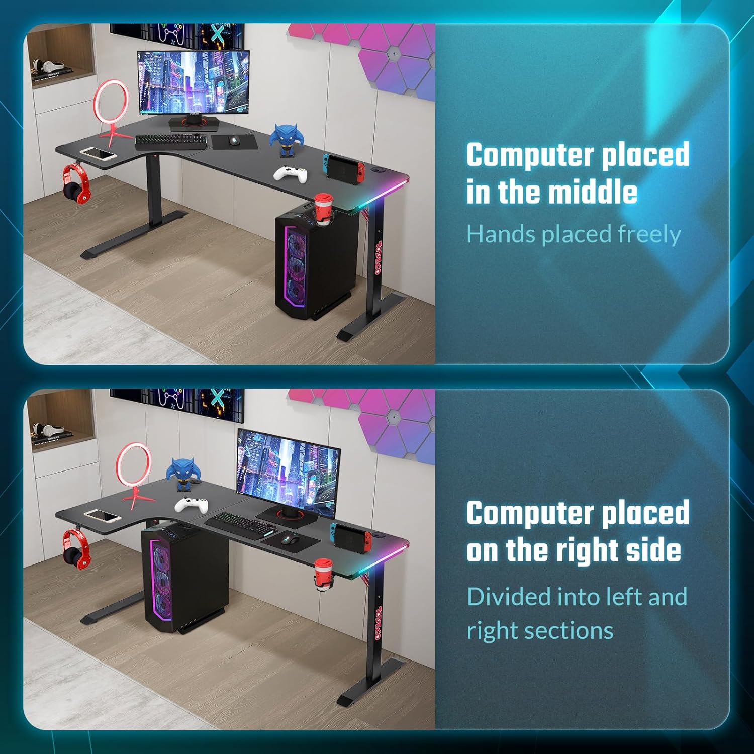 Biurko gamingowe narożne w L 160 cm RGB — 2