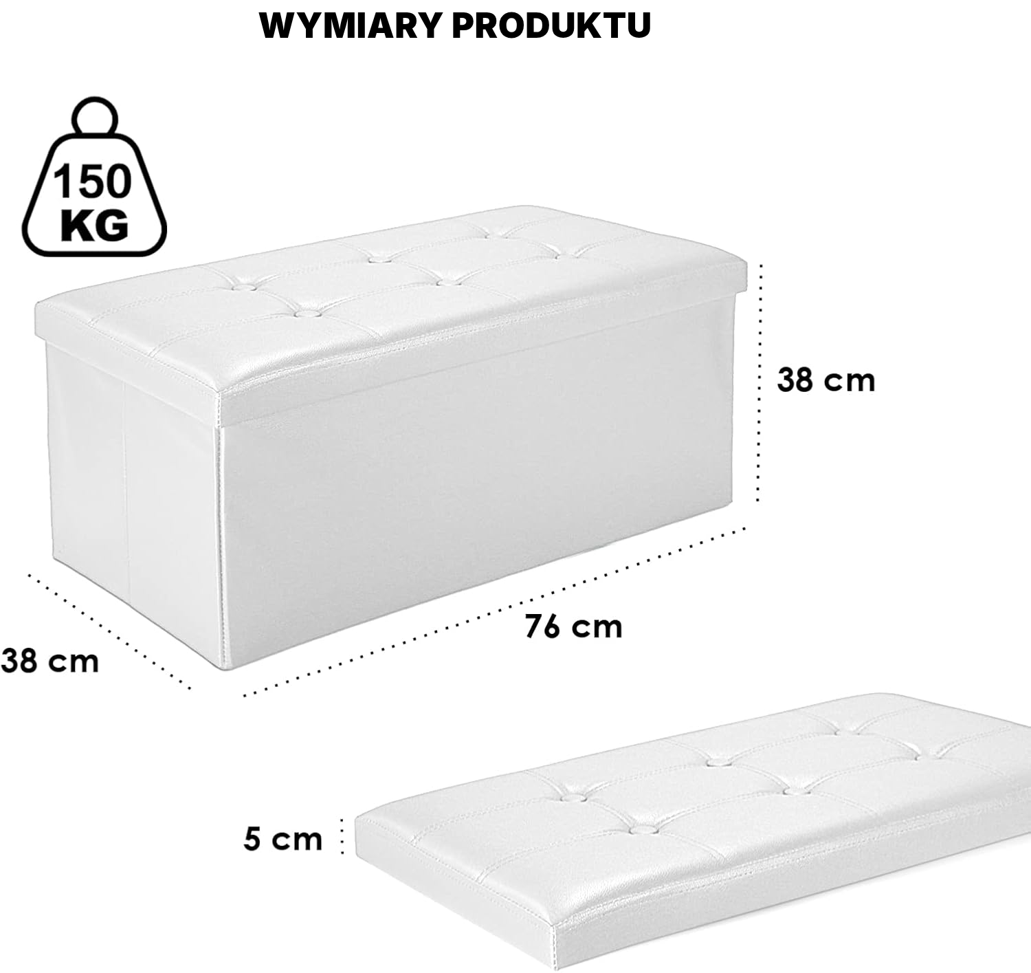 Puf ze schowkiem 80 l – biały — 2