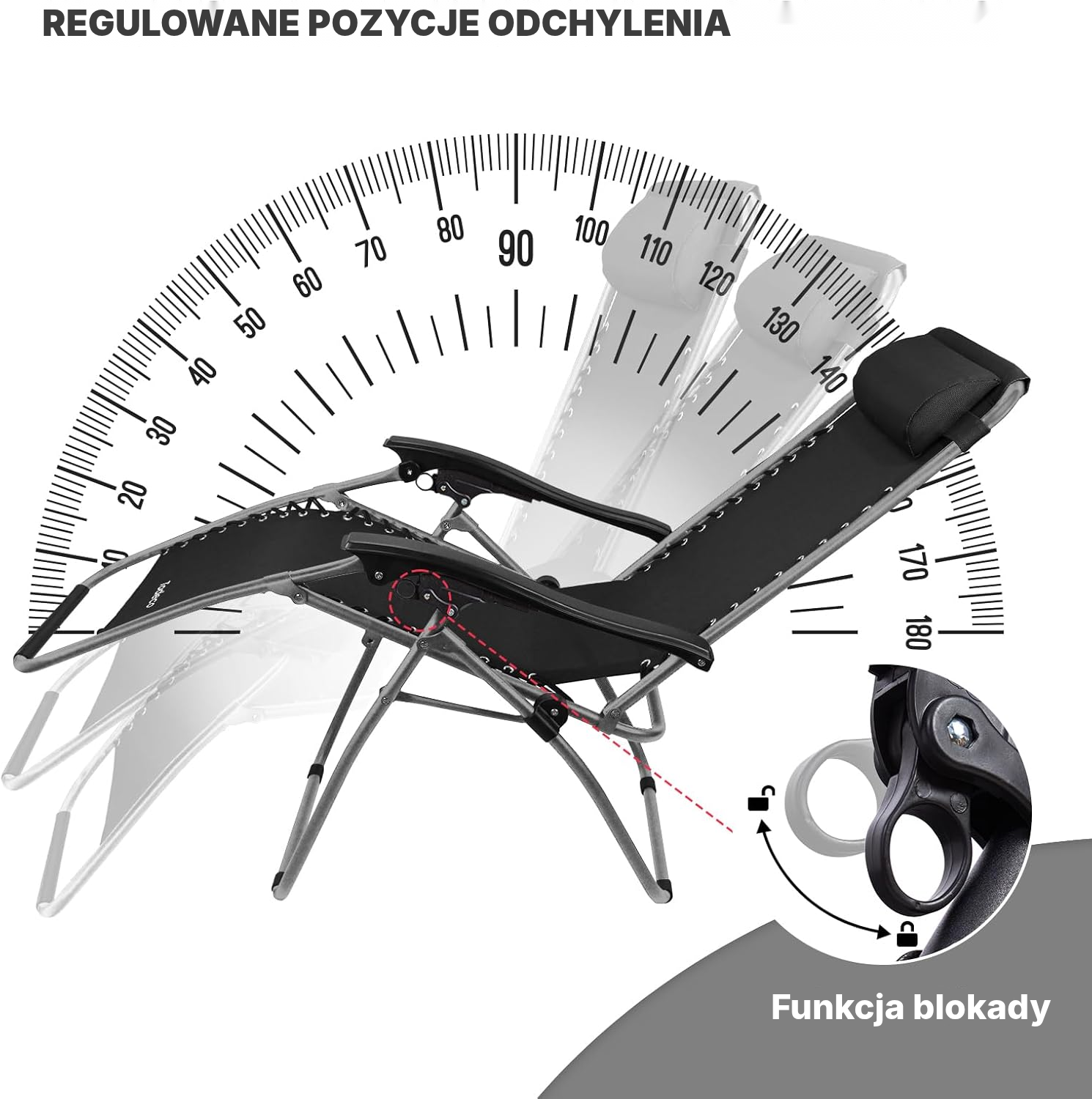Leżak na taras, czarny, składany — 1 szt. — 4