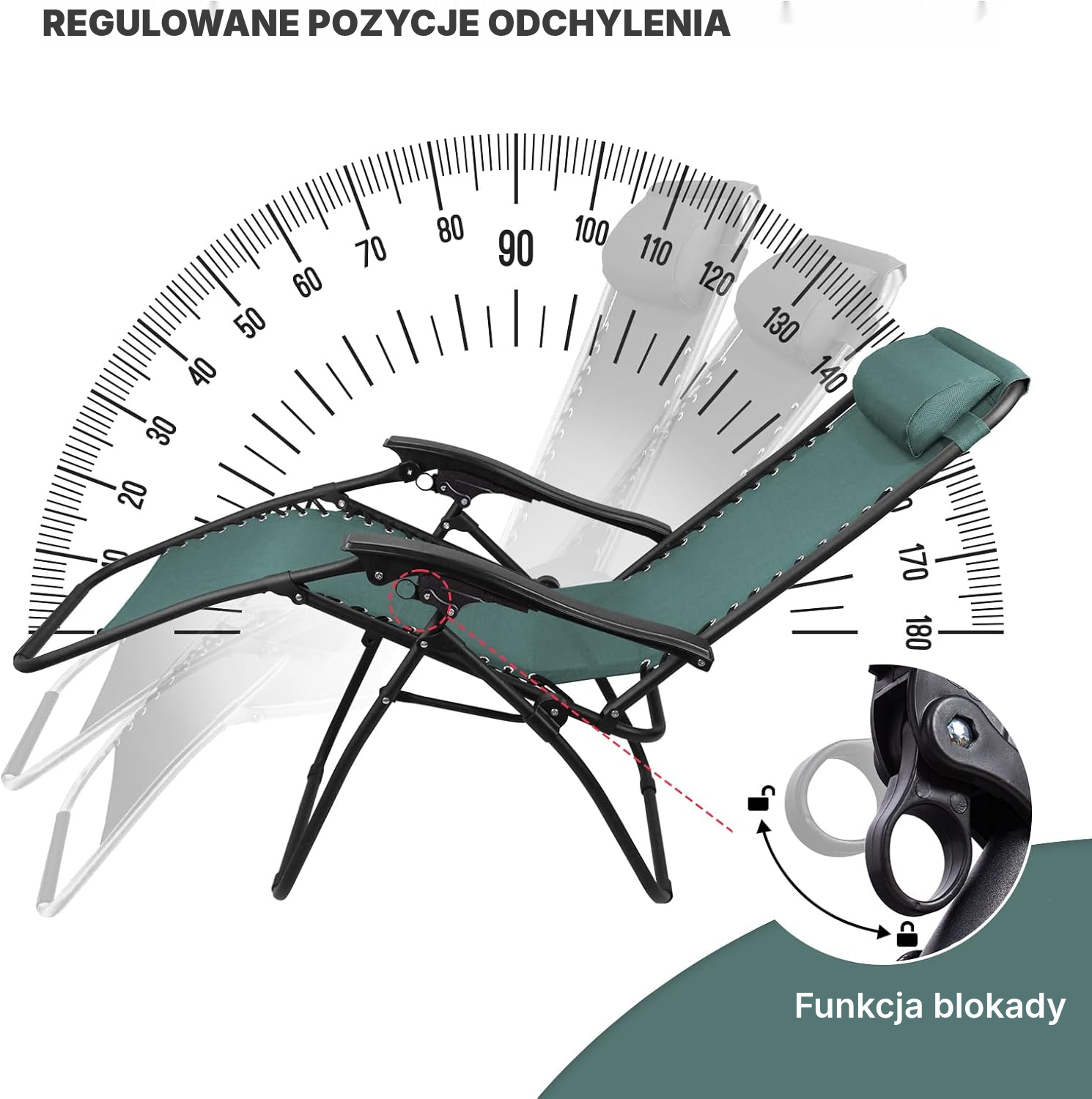 Leżak ogrodowy składany, zielony – 100 kg — 4