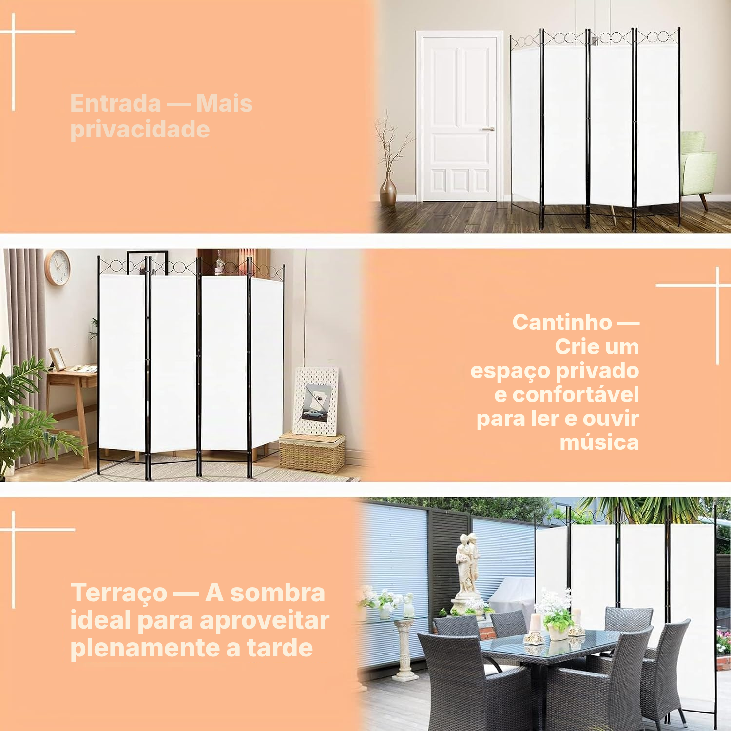 Separador de ambientes branco dobrável – 4 painéis — 2