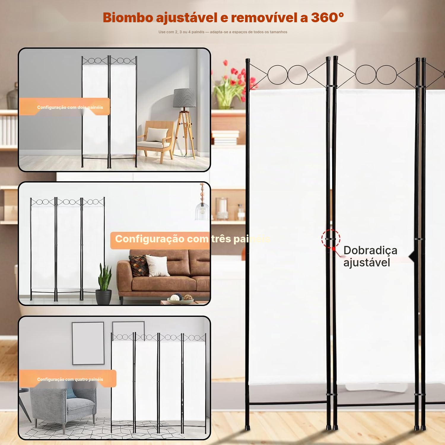 Separador de ambientes branco dobrável – 4 painéis — 3