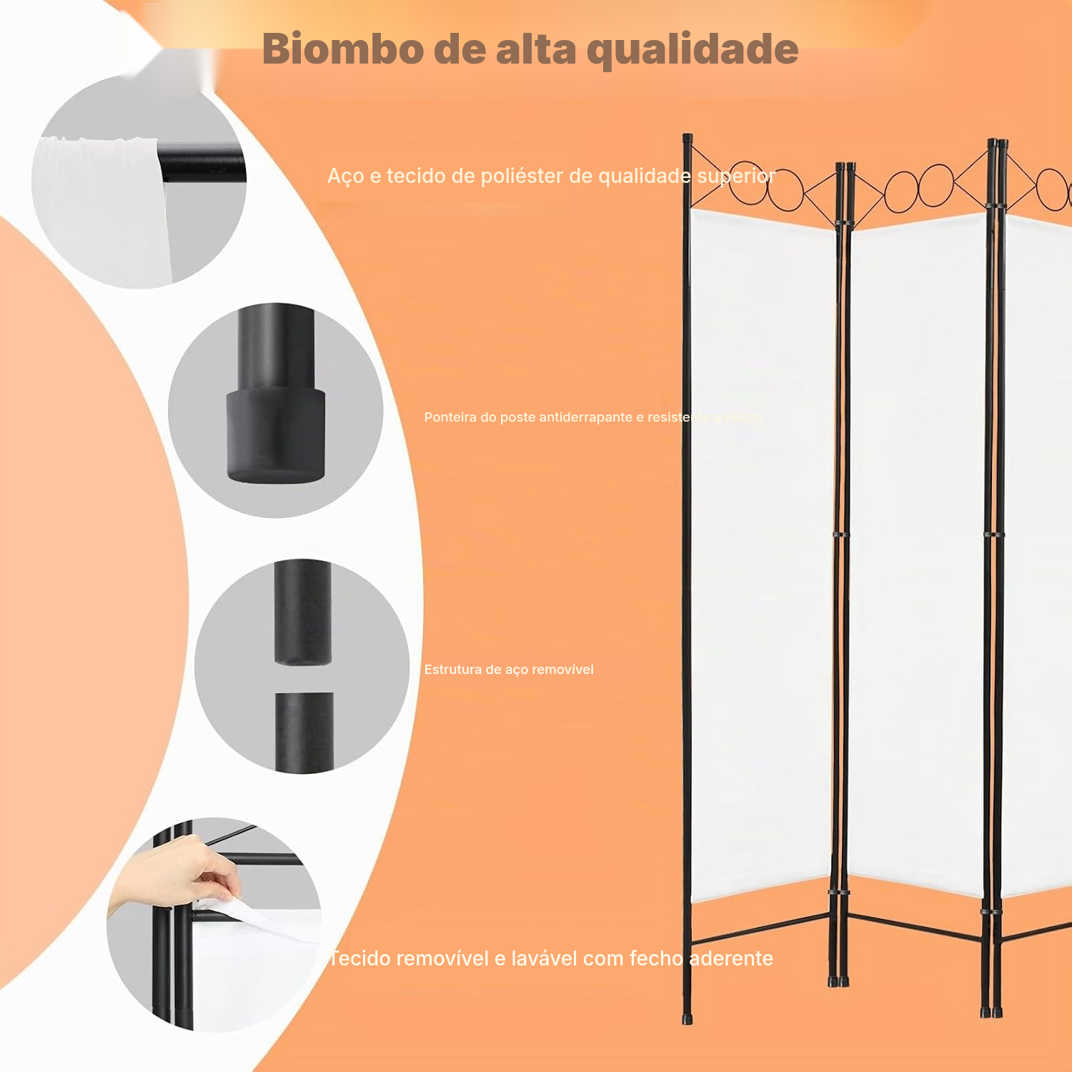 Separador de ambientes branco dobrável – 4 painéis — 4