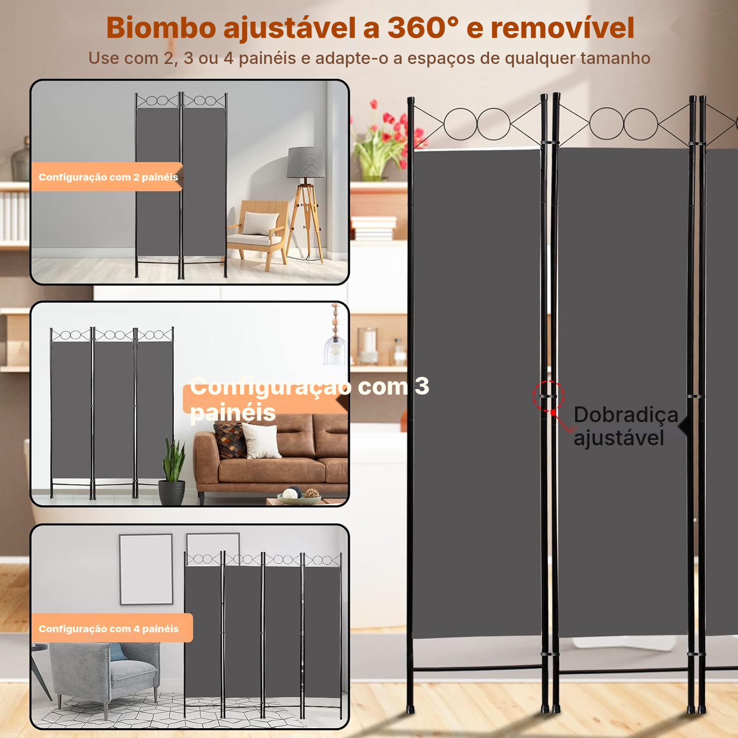 Divisor de ambiente dobrável cinzento — 3