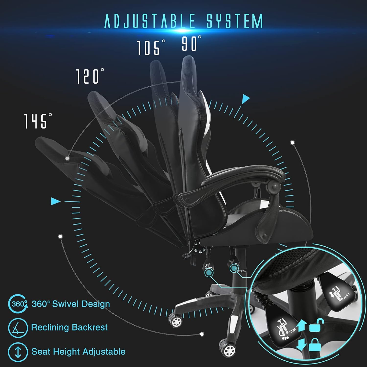 Cadeira gaming branca com LED RGB e massagem — 5