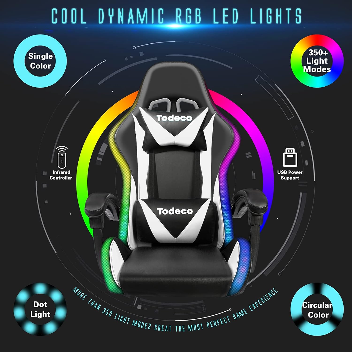 Cadeira gaming branca com LED RGB e massagem — 4