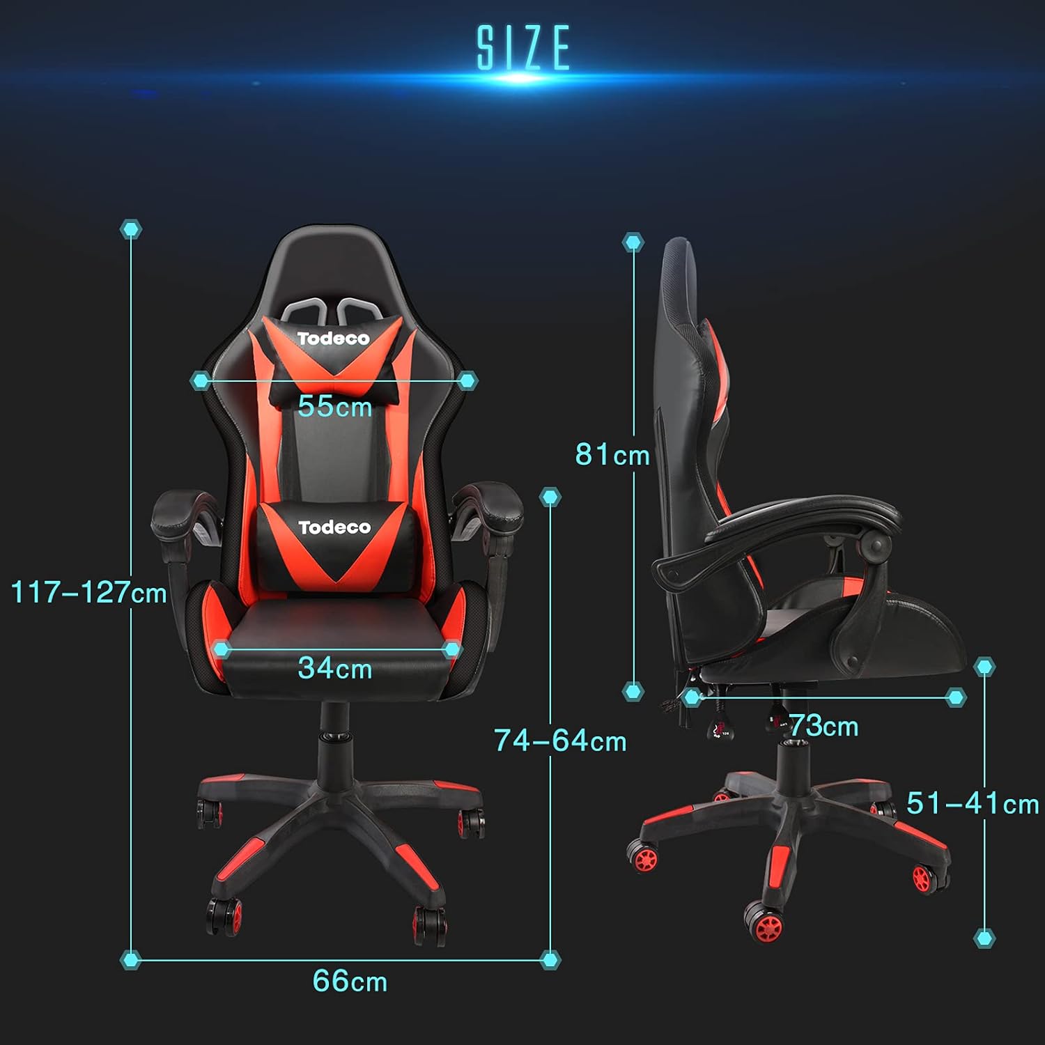 Cadeira gaming vermelha com massagem e LED RGB — 2