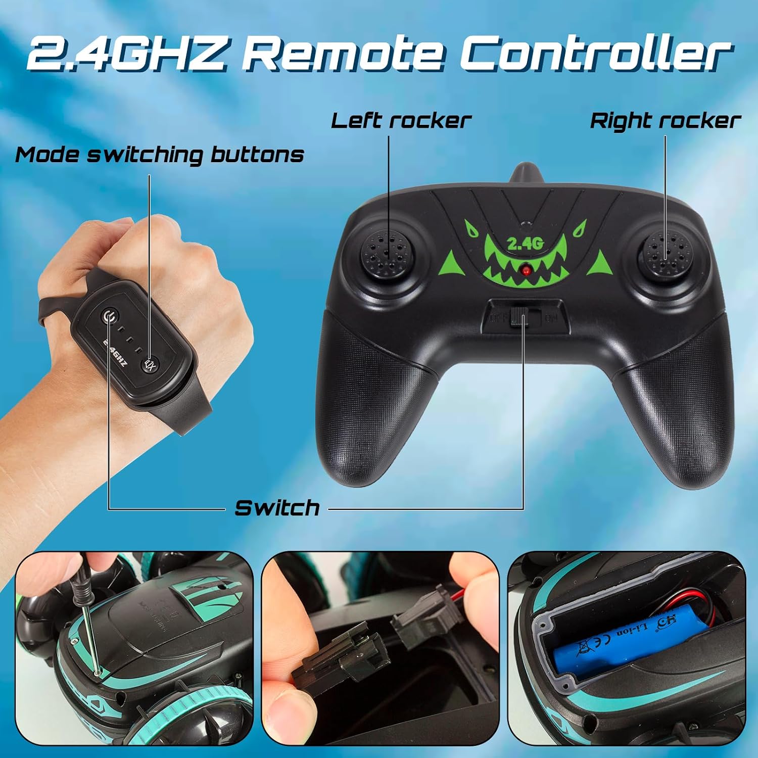 Carrinho de controle de remoto 16 cm – azul anfíbio — 4