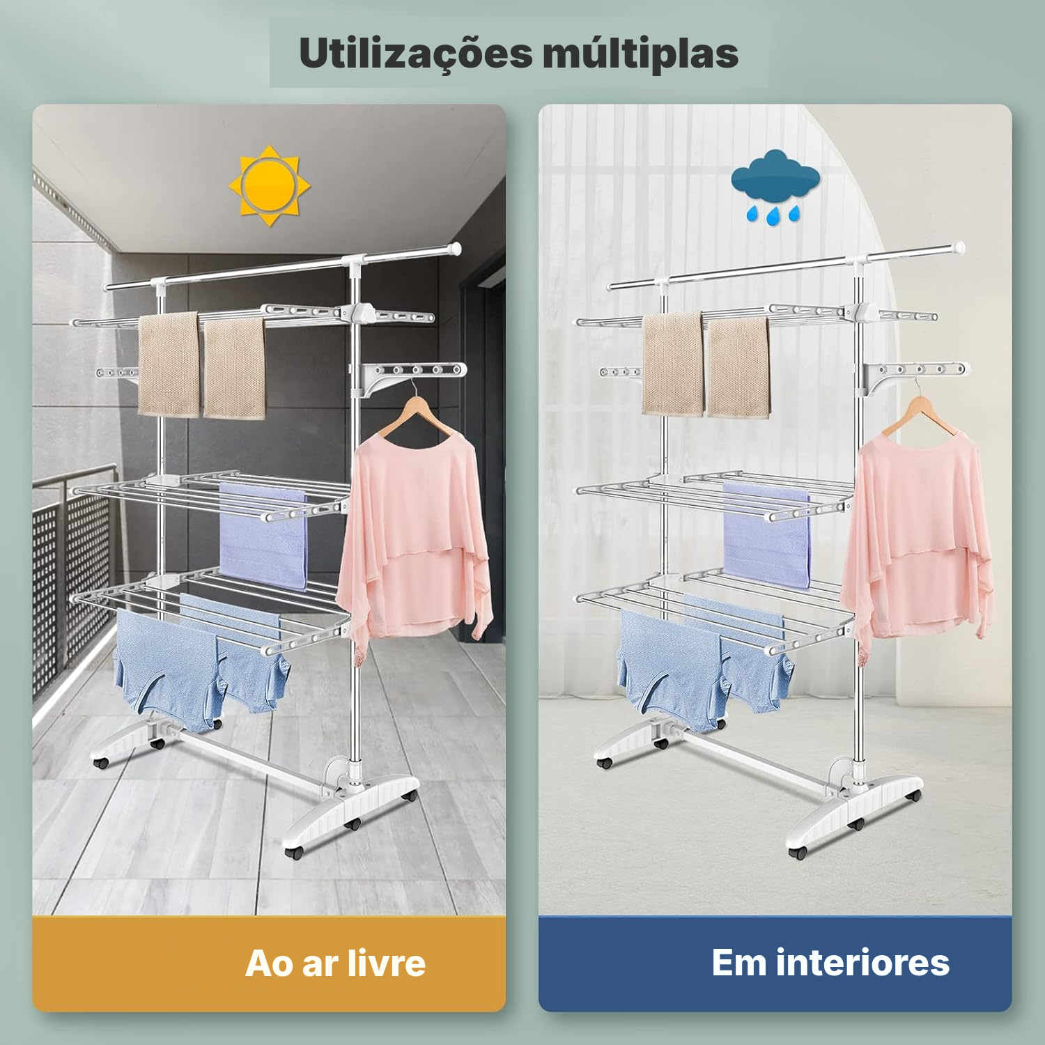 Varal de roupa branco com 3 níveis — 7