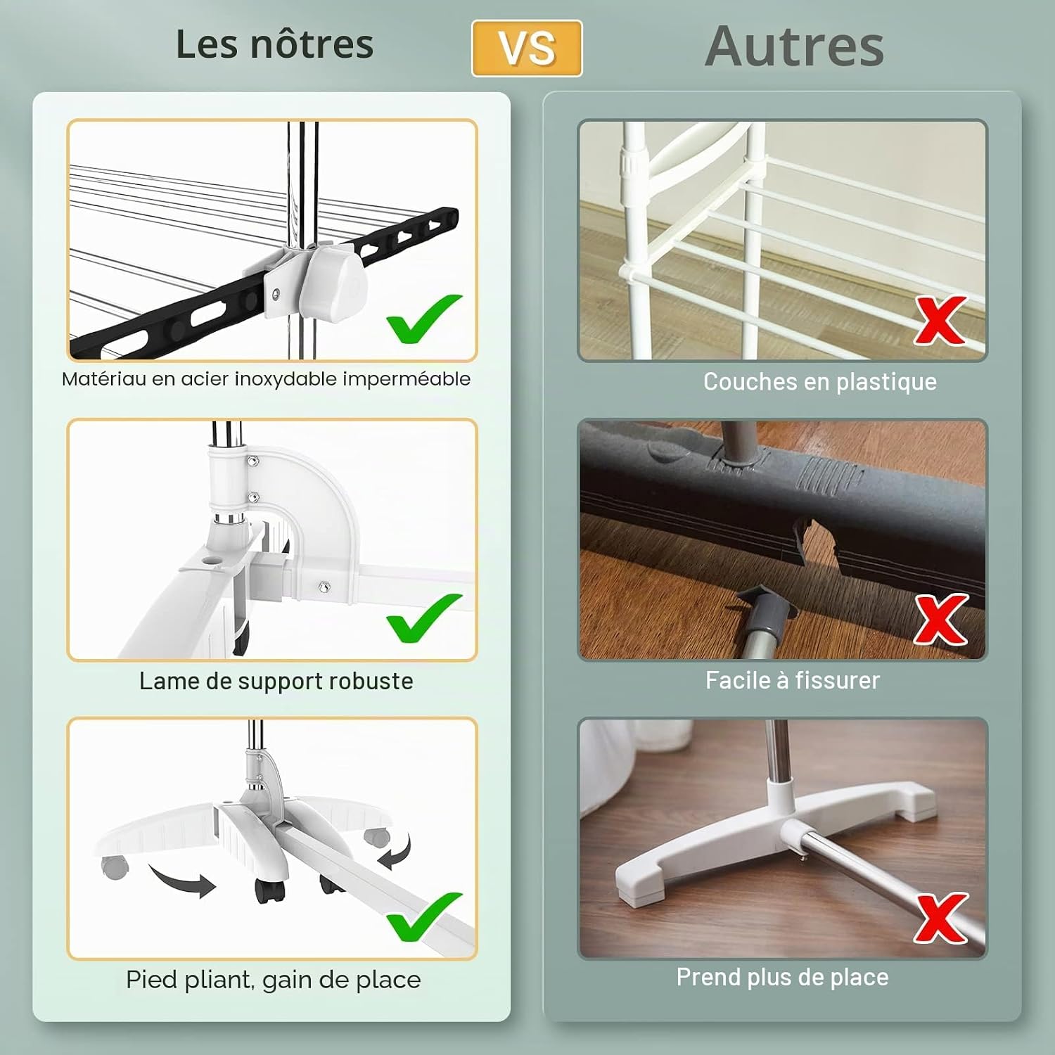 Estendal roupa exterior com rodas, 3 níveis — 3