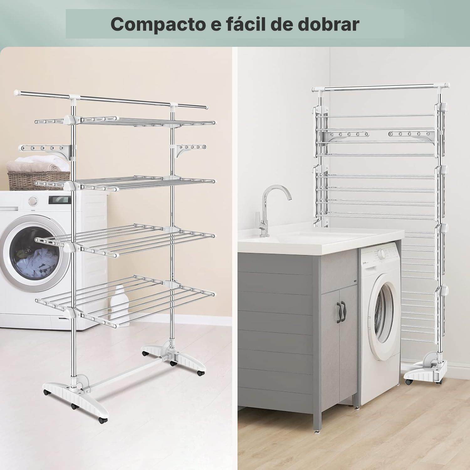 Secador de roupa com 4 prateleiras branco — 4