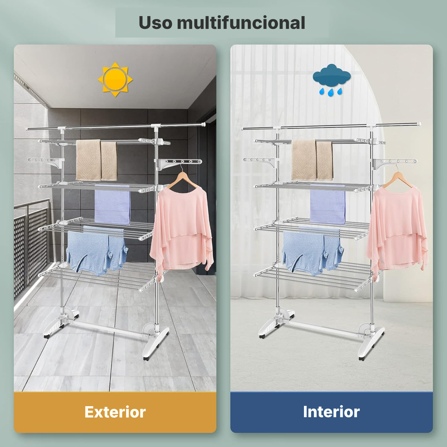 Secador de roupa com 4 prateleiras branco — 7