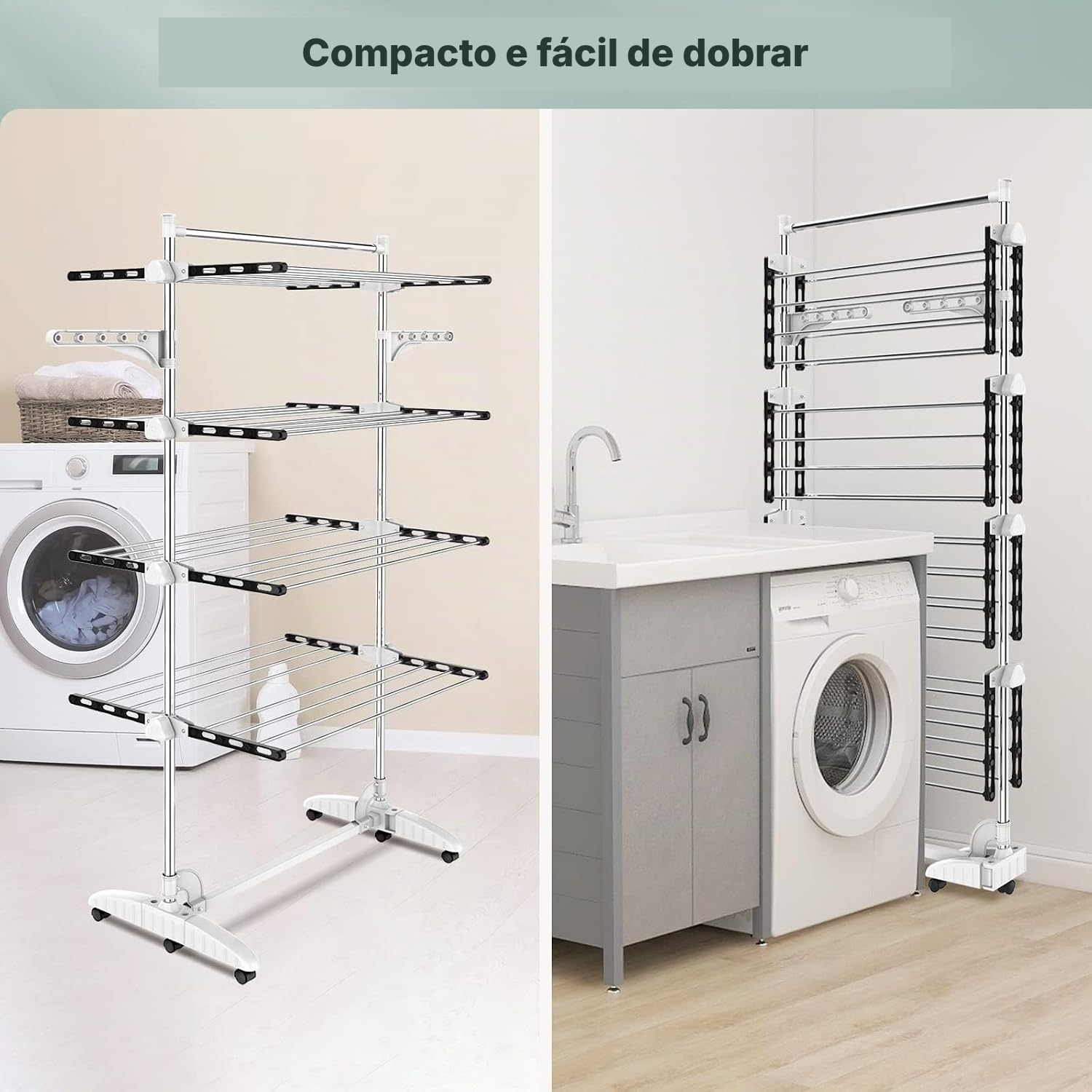 Secador de roupa portátil preto — 4 prateleiras — 4