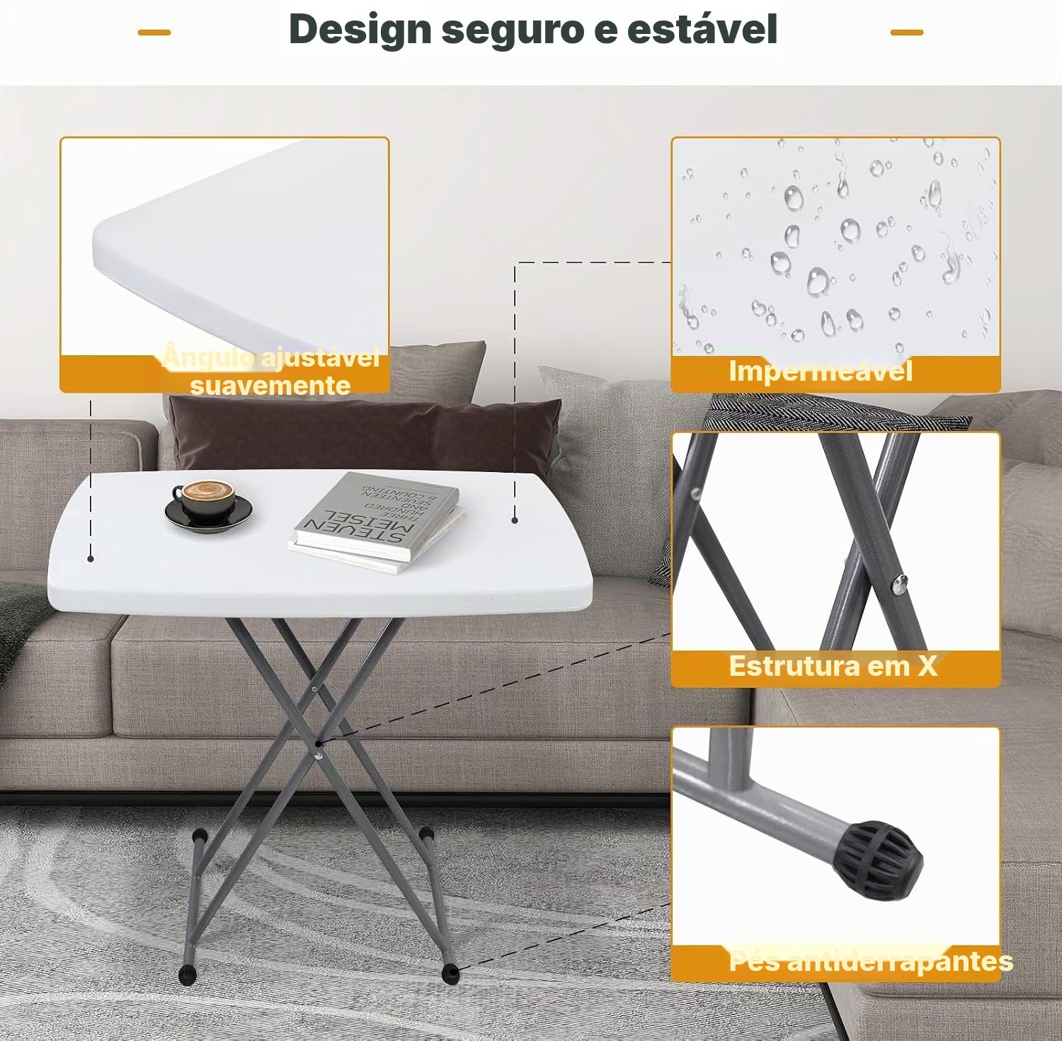 Mesa dobrável branca 76 × 50 × 74 cm — 3