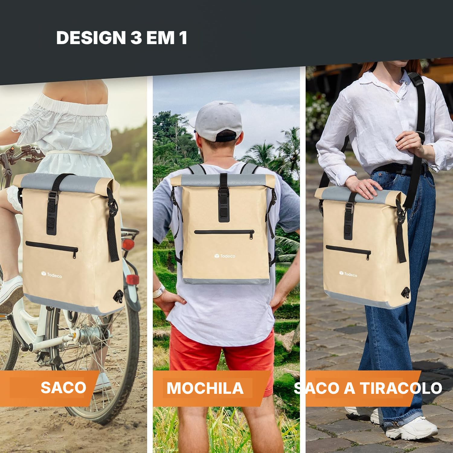 Alforge bicicleta 3-em-1 bege — 2