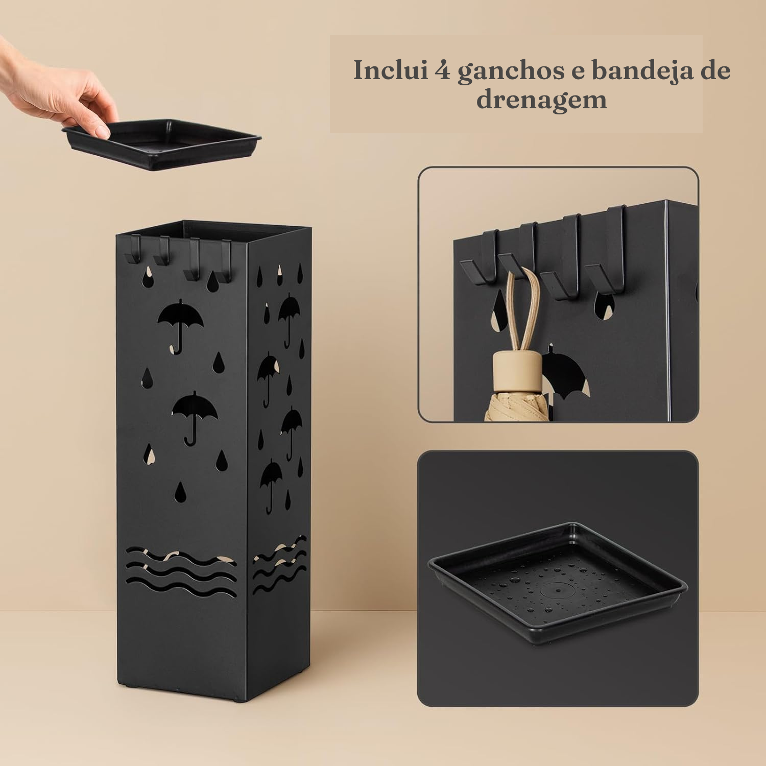 Suporte para guarda chuvas preto, 49 cm — 4