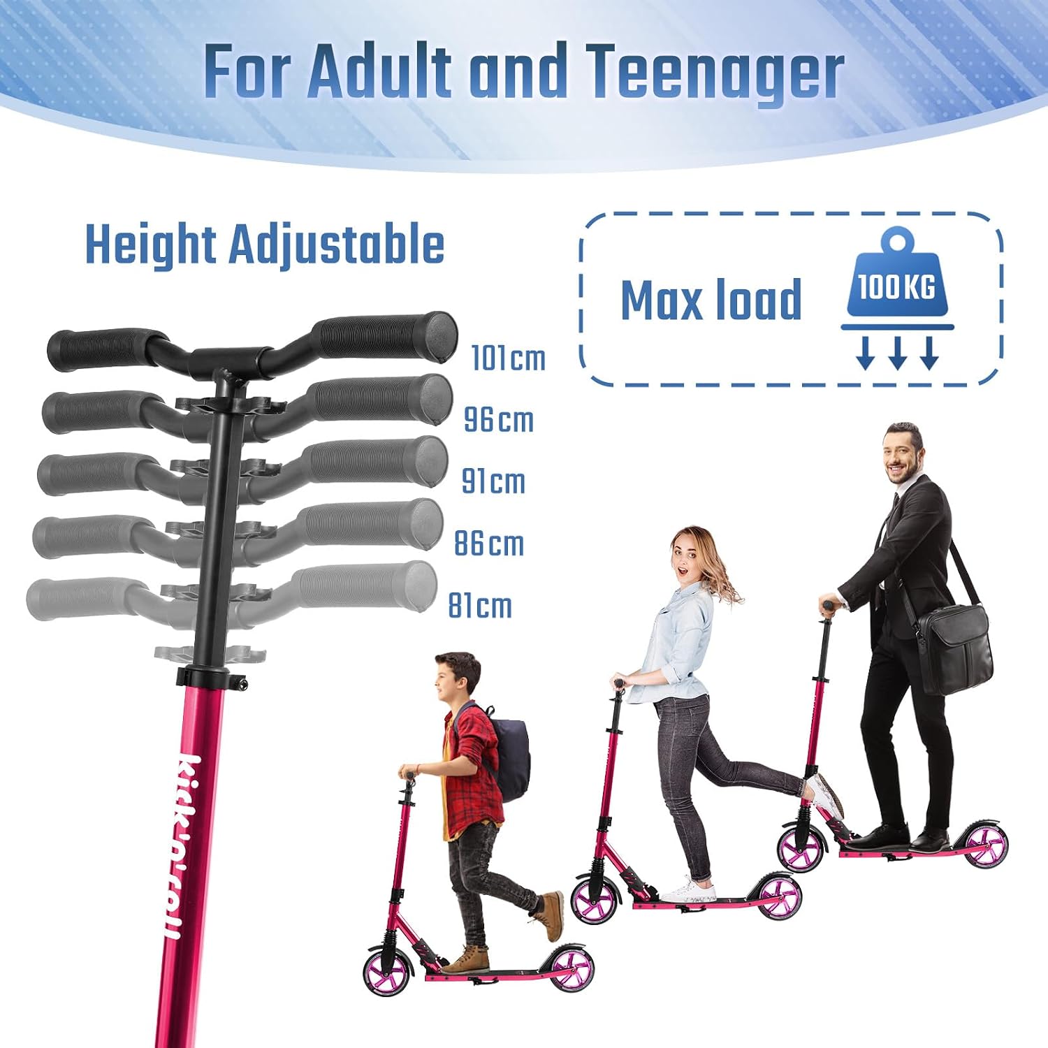 Patinete adulto dobravel rosa, 43 cm — 3