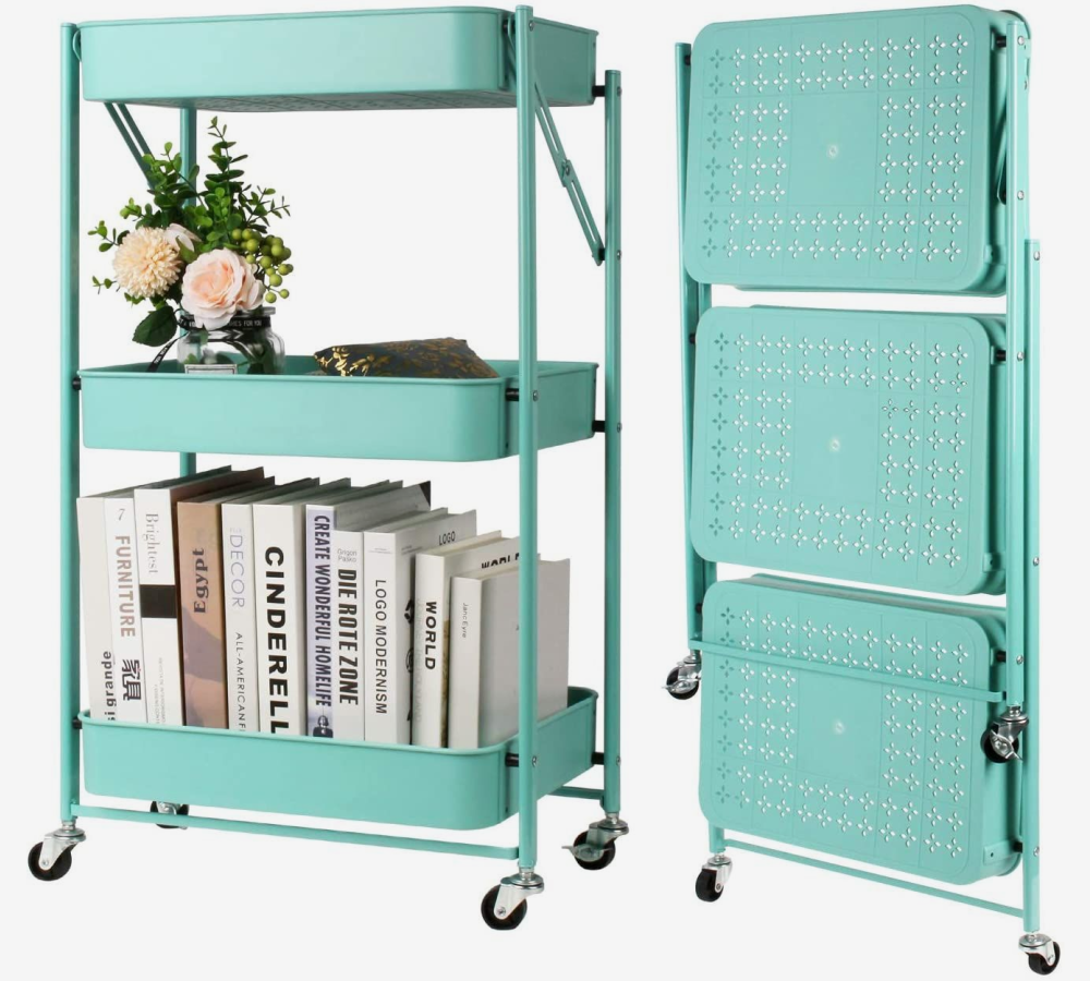 White 4 compartments Storage Shelves with Wheels Todeco Wheeled Shelf Material: Plastic Weight: 2.44 kg 44.1 x 21.3 x 4.7 inch 