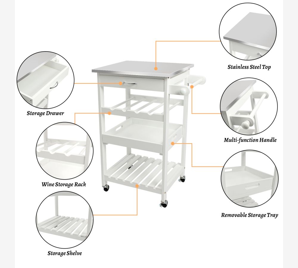Utility Cart with Wheels and Hooks Arkmiido 4 Tier Storage Cart Standing Shelves for Kitchen Bathroom Living Room Bedroom Laundry Room 