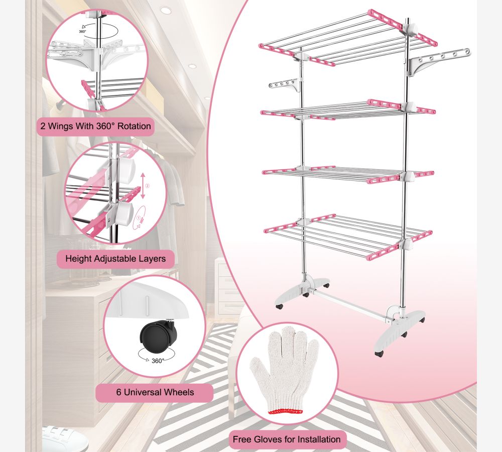 New laundry rack 4 shelves with pink