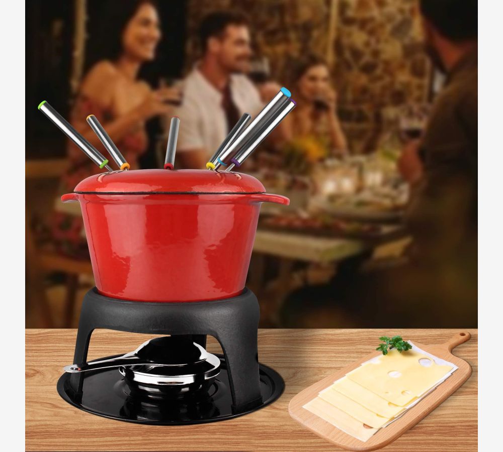 Service à fondue au fromage électrique - rouge