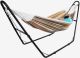 Todeco Hammock, Hanging Bed , Beige/Brown/Orange, Cotton, Brazilian, with Stand H-Type, Capacity: For 2 people