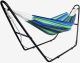 Todeco Hammock, Hanging Bed , Green/Blue, with Stand H-Type, Brazilian, Cotton, Capacity: For 2 people