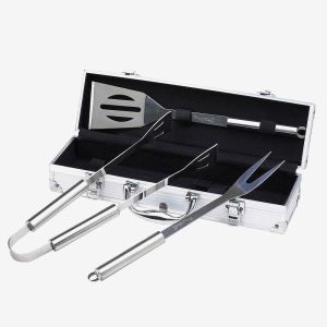 Todeco Barbecue Tool Set, Bbq Grill Tool Kit, with Aluminum case, 3 stainless steel utensils, Material: Aluminium alloy