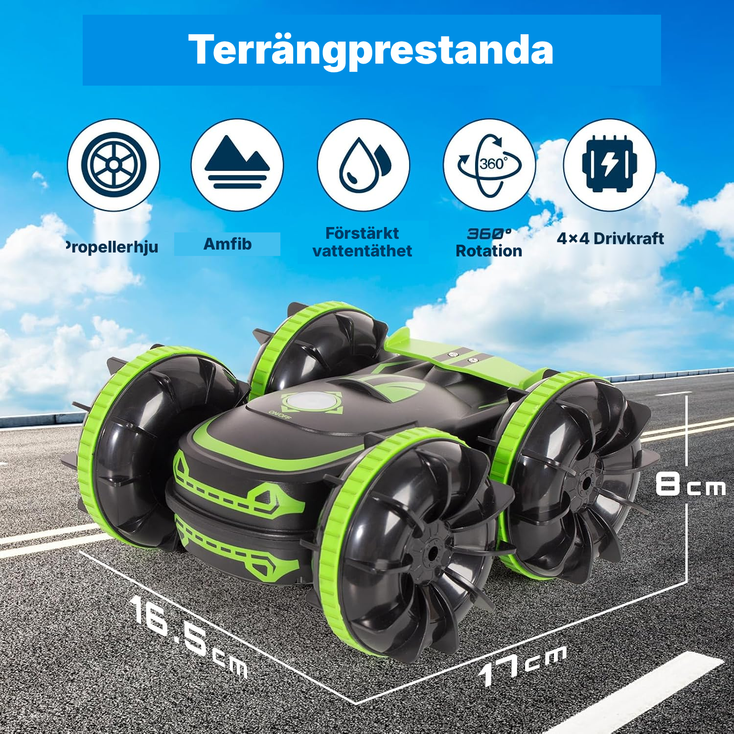 Amfibisk radiostyrd bil dubbel grön 360° — 2