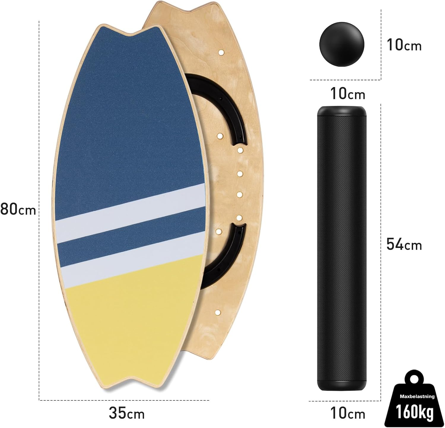 Balansbräda i trä 85 cm – diagonala ränder — 4