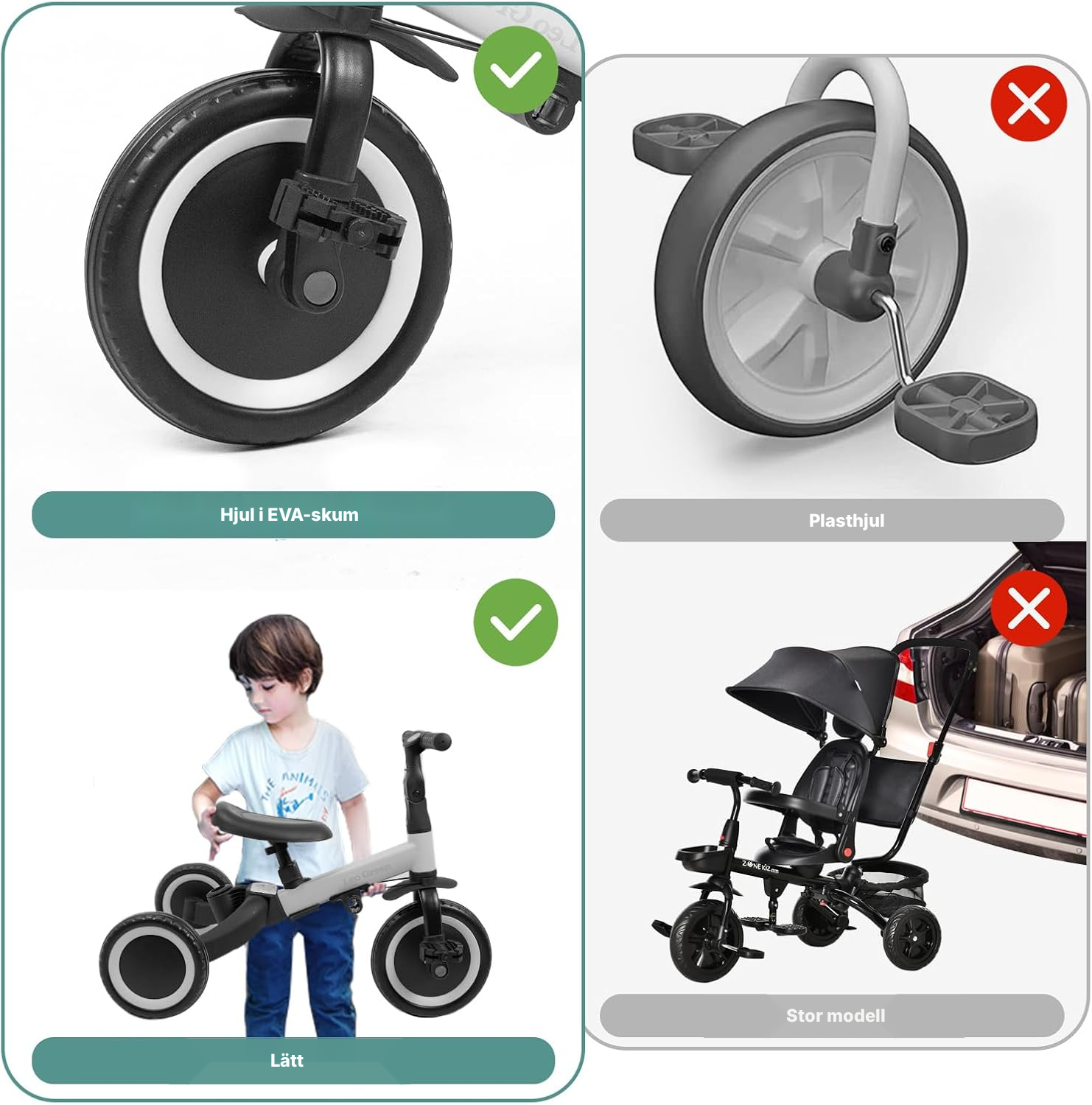 Evolutive barncykel 4-i-1 grå – växer med barnet — 4