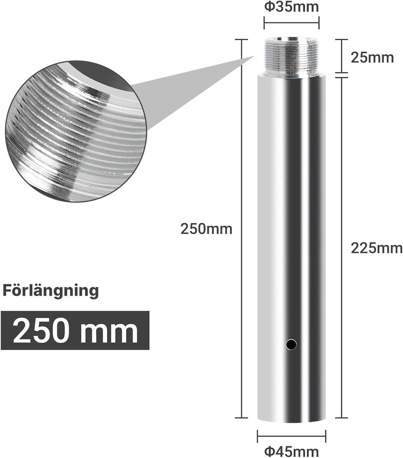 Förlängningsrör 250 mm till dansstång 45 mm — 2