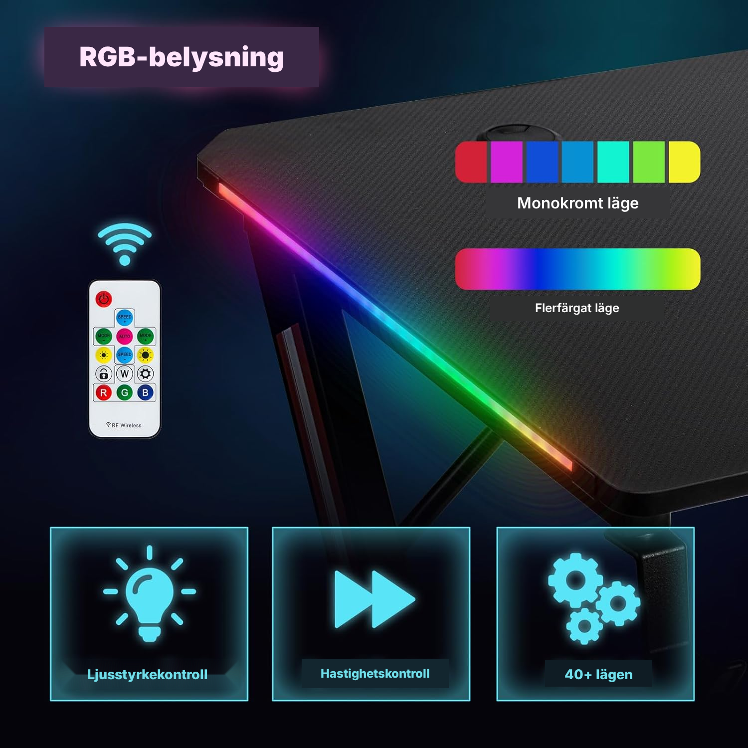 Gaming skrivbord 160 cm med LED RGB — 3