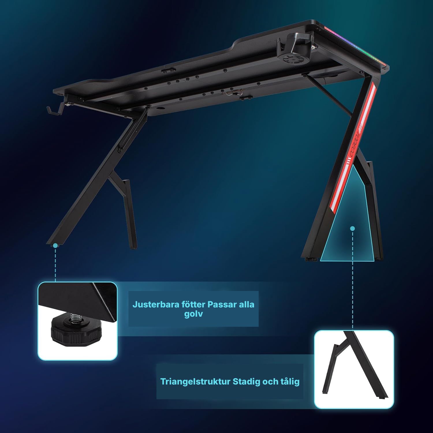 Gaming skrivbord 160 cm med LED RGB — 6
