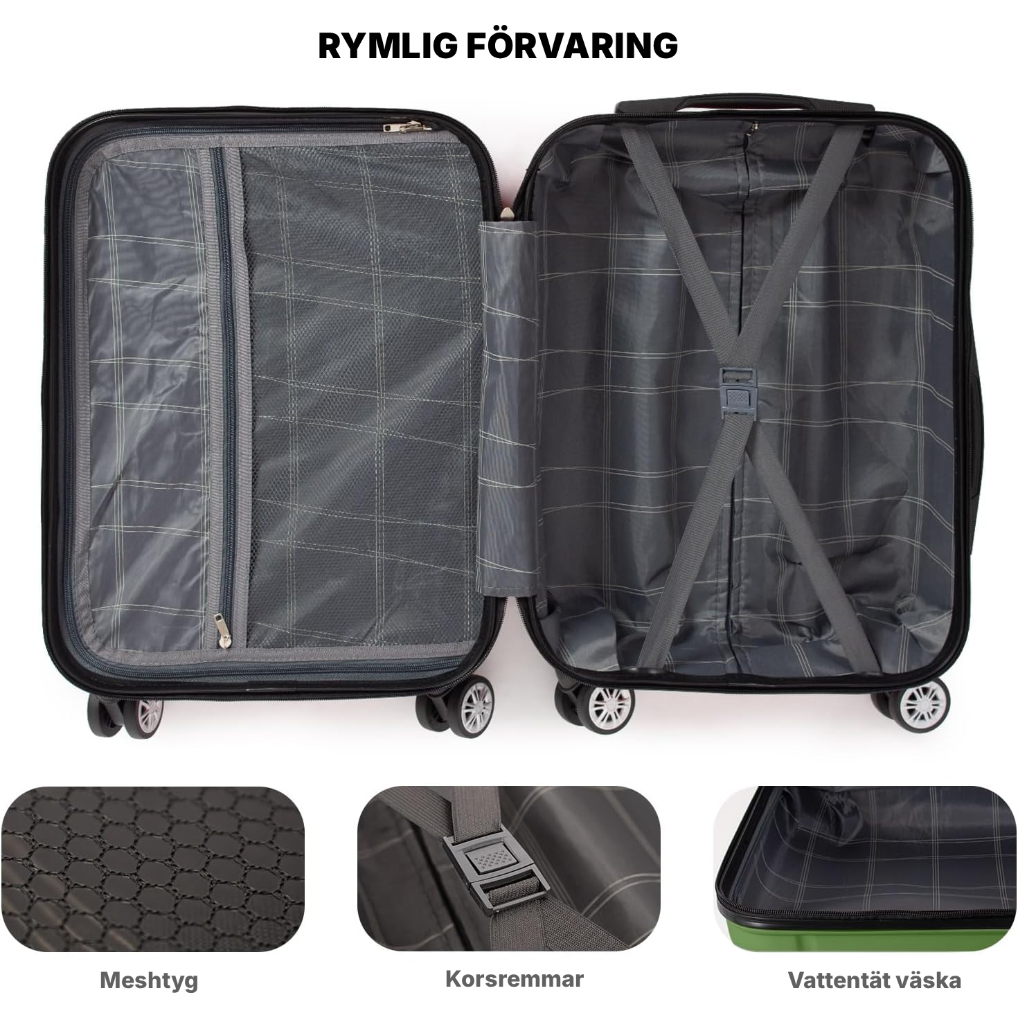 Lätt resväska 65 cm olivgrön med lås — 2