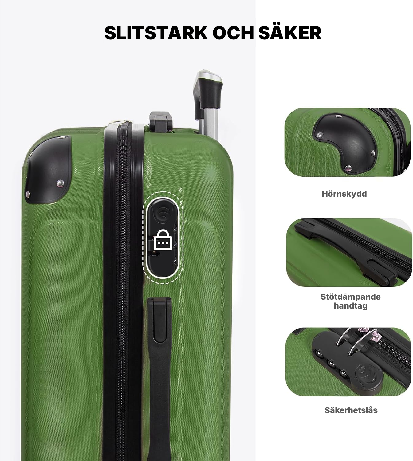 Lätt resväska 65 cm olivgrön med lås — 3