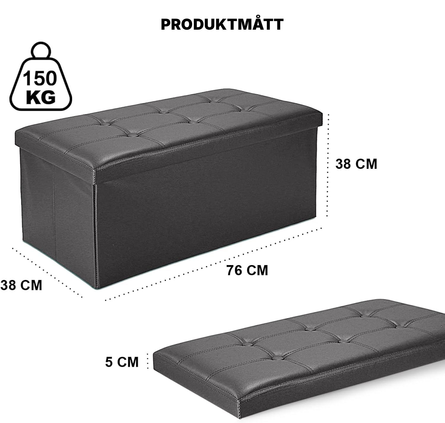 Sittbänk med förvaring svart – hopfällbar — 2