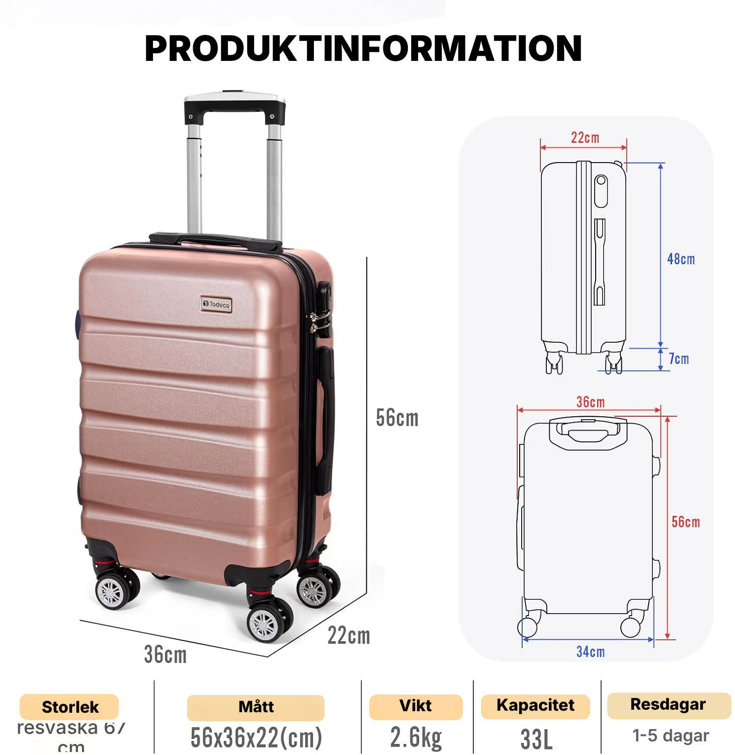 Kabinväska rosa 56 cm med ABS+PC — 6