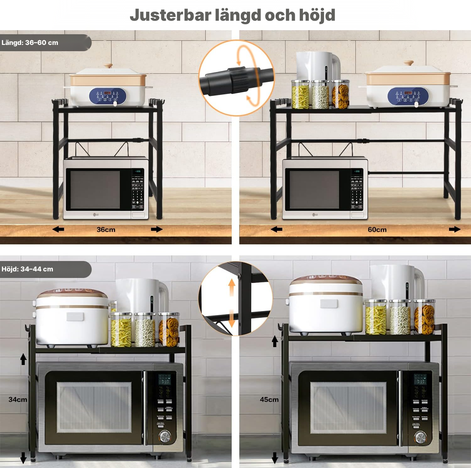 Kökshylla över mikrovågsugn Svart 36–60 cm — 2