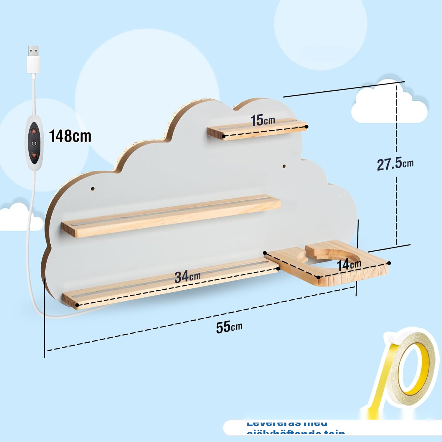 Magnetisk Toniebox-hylla 60 cm med LED-ljuslist — 2