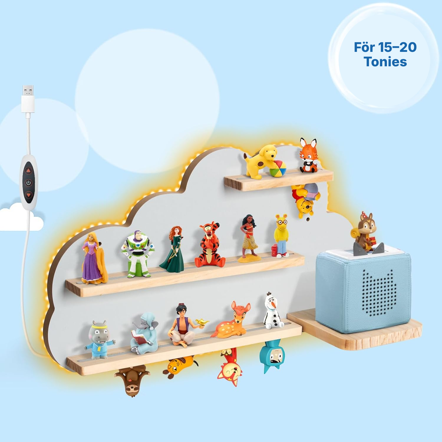 Magnetisk Toniebox-hylla 60 cm med LED-ljuslist — 3