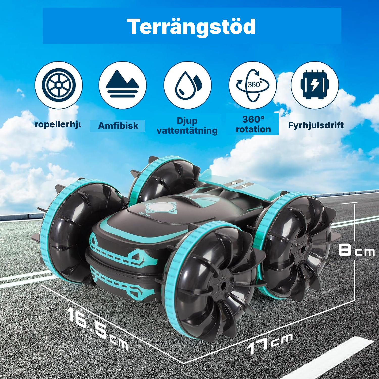 Radiostyrd bil 16 cm blå – amfibisk dubbel — 2