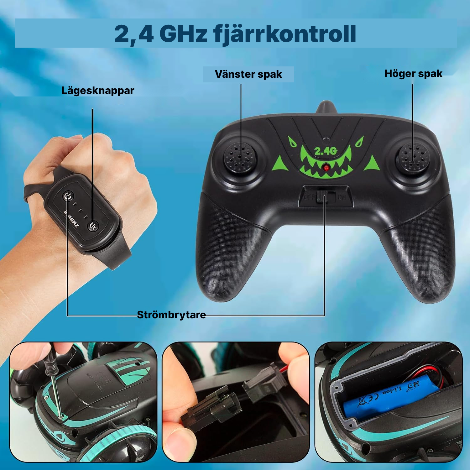 Radiostyrd bil 16 cm blå – amfibisk dubbel — 4