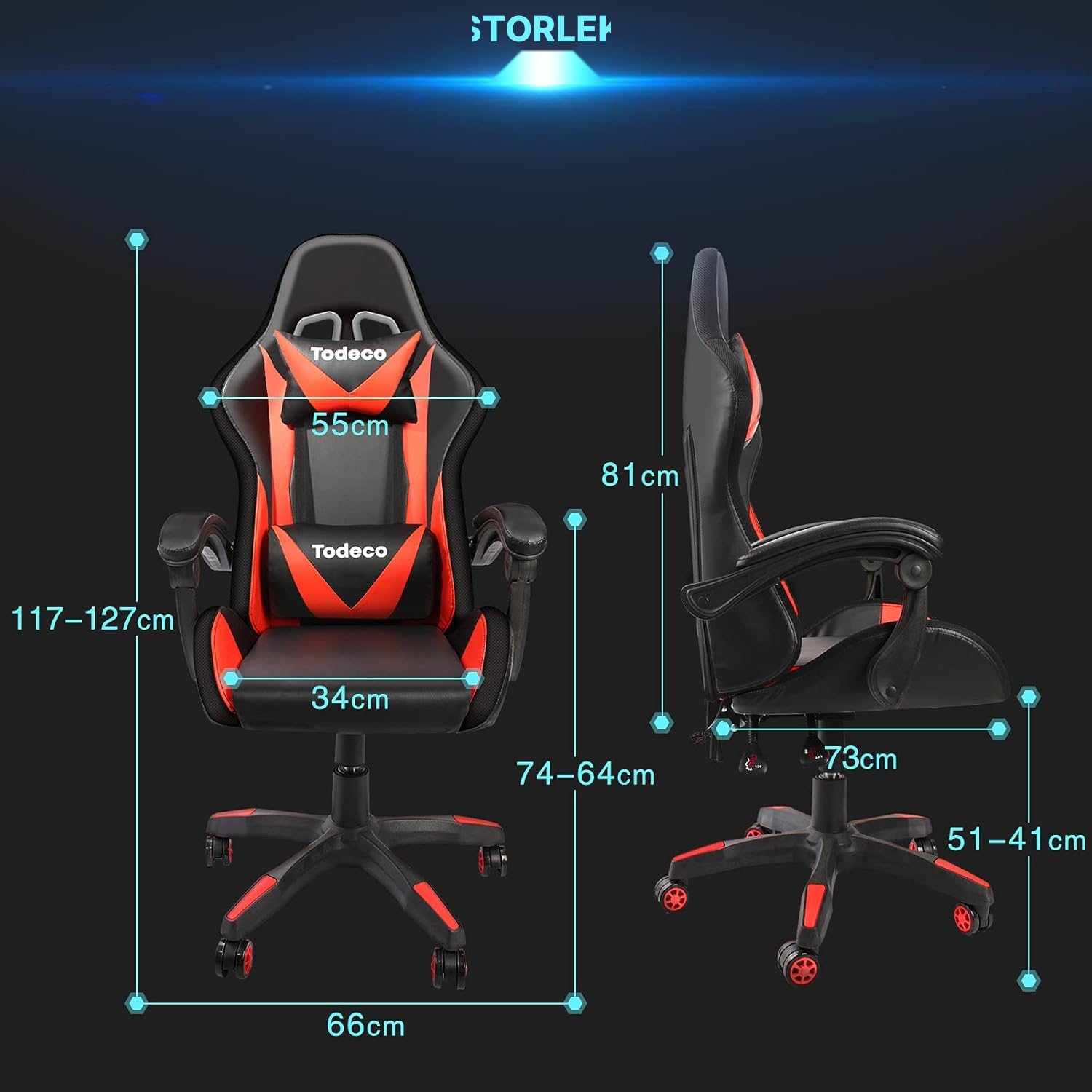 Röd gamingstol med massage och RGB LED — 2