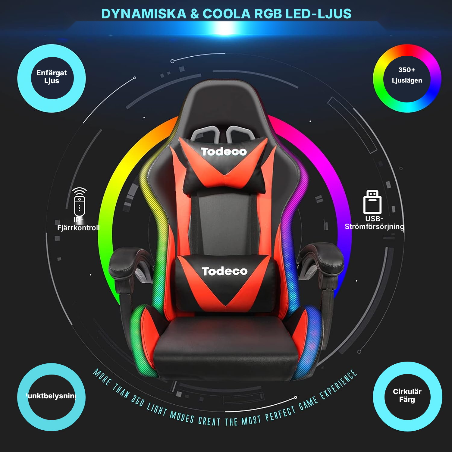 Röd gamingstol med massage och RGB LED — 4