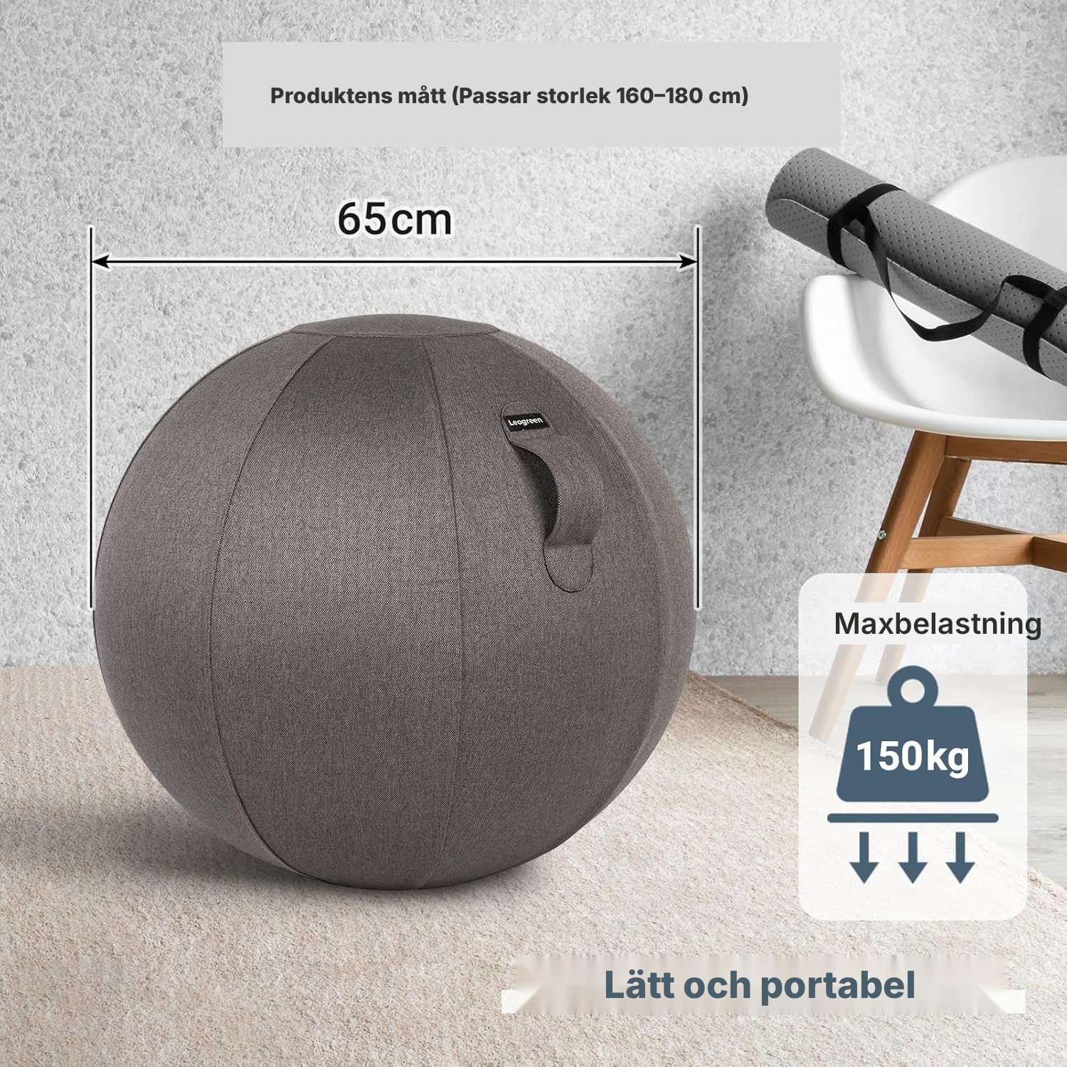 Sittboll för kontor grå 65 cm med hölje — 5