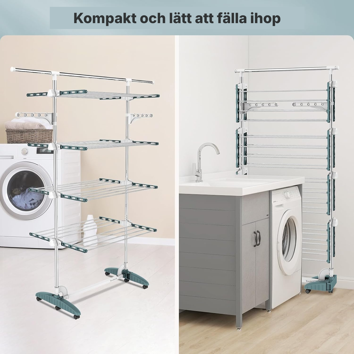 Torkställning 4 nivåer – mobil, turkos/vit — 5