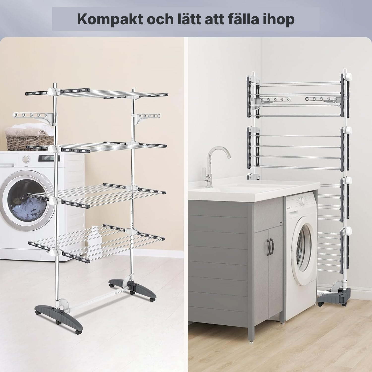 Torkställning 4 plan grå/vit med hjul — 5