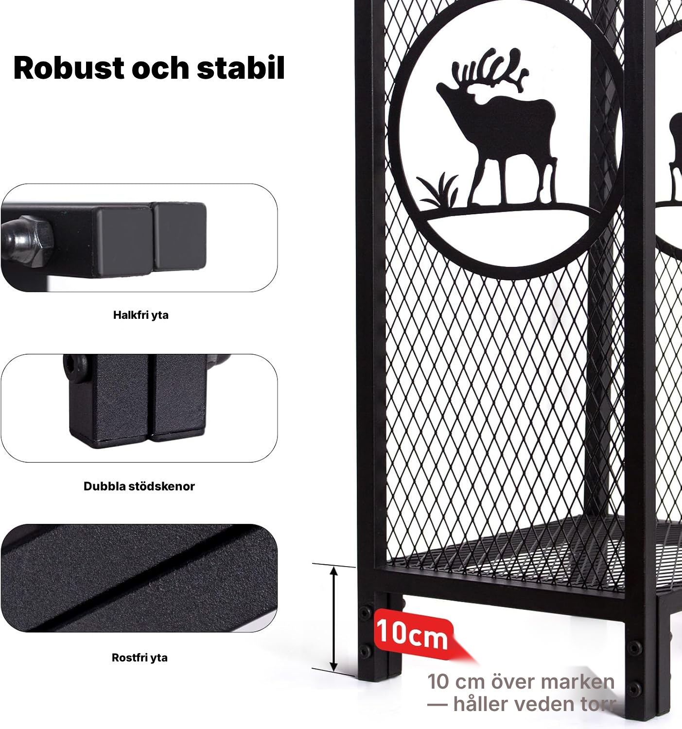 Vedställ inomhus 80 × 40 × 30 cm — älgmotiv — 3
