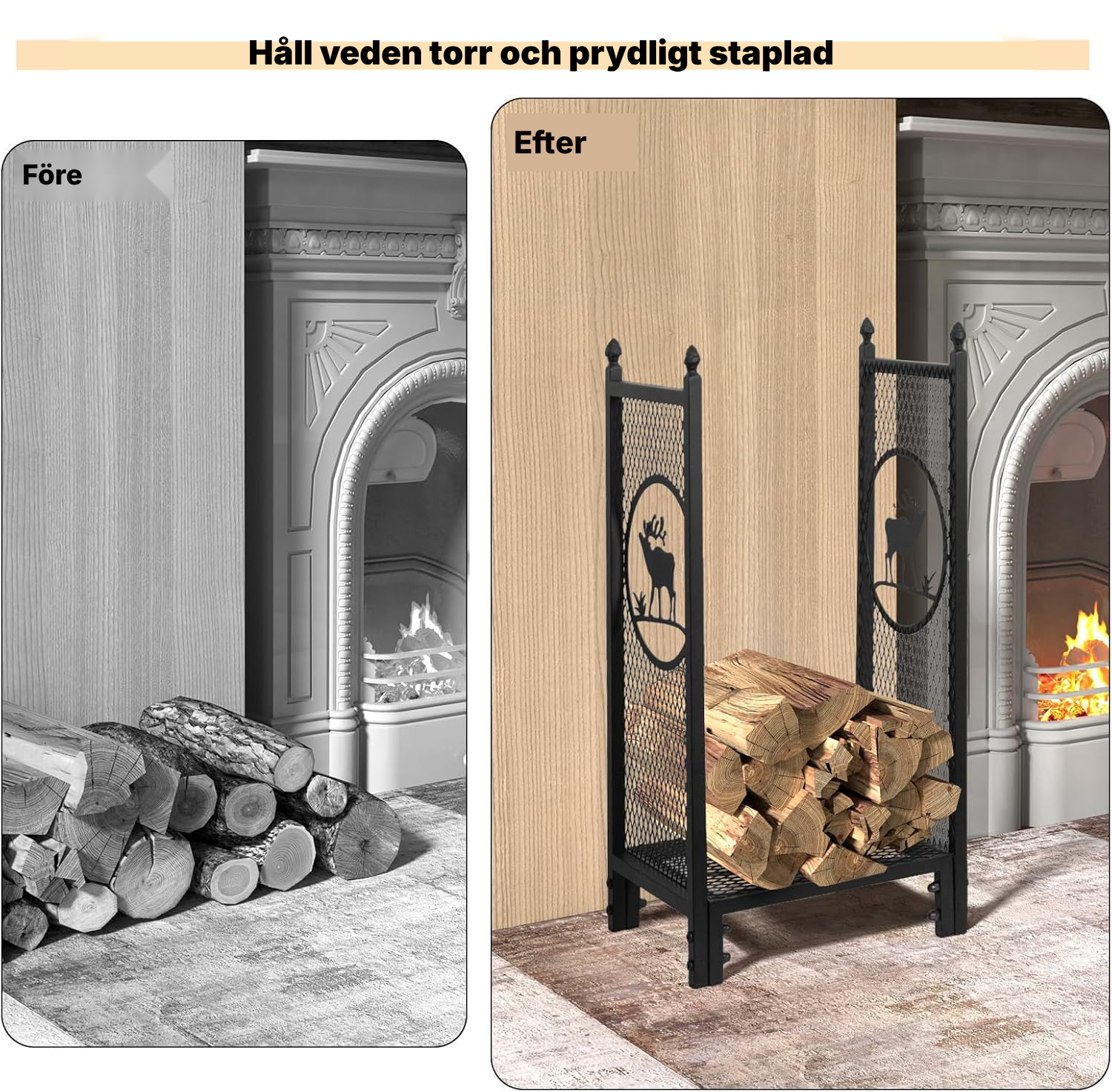 Vedställ inomhus 80 × 40 × 30 cm — älgmotiv — 5